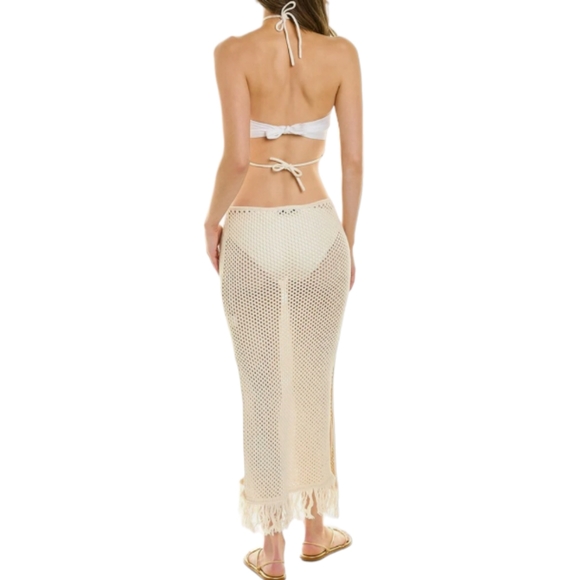 WEWOREWHAT Crochet Fringe-Hem Maxi Dress Cover-up - Cream - NEW - Picture 3 of 3